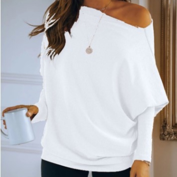 Slanted Shoulder Casual Long Sleeve Knit Top - Picture 11 of 12